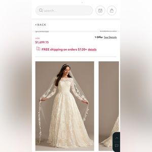 Oleg Cassini bridal gown. Was dry cleaned and boxed with David’s bridal.